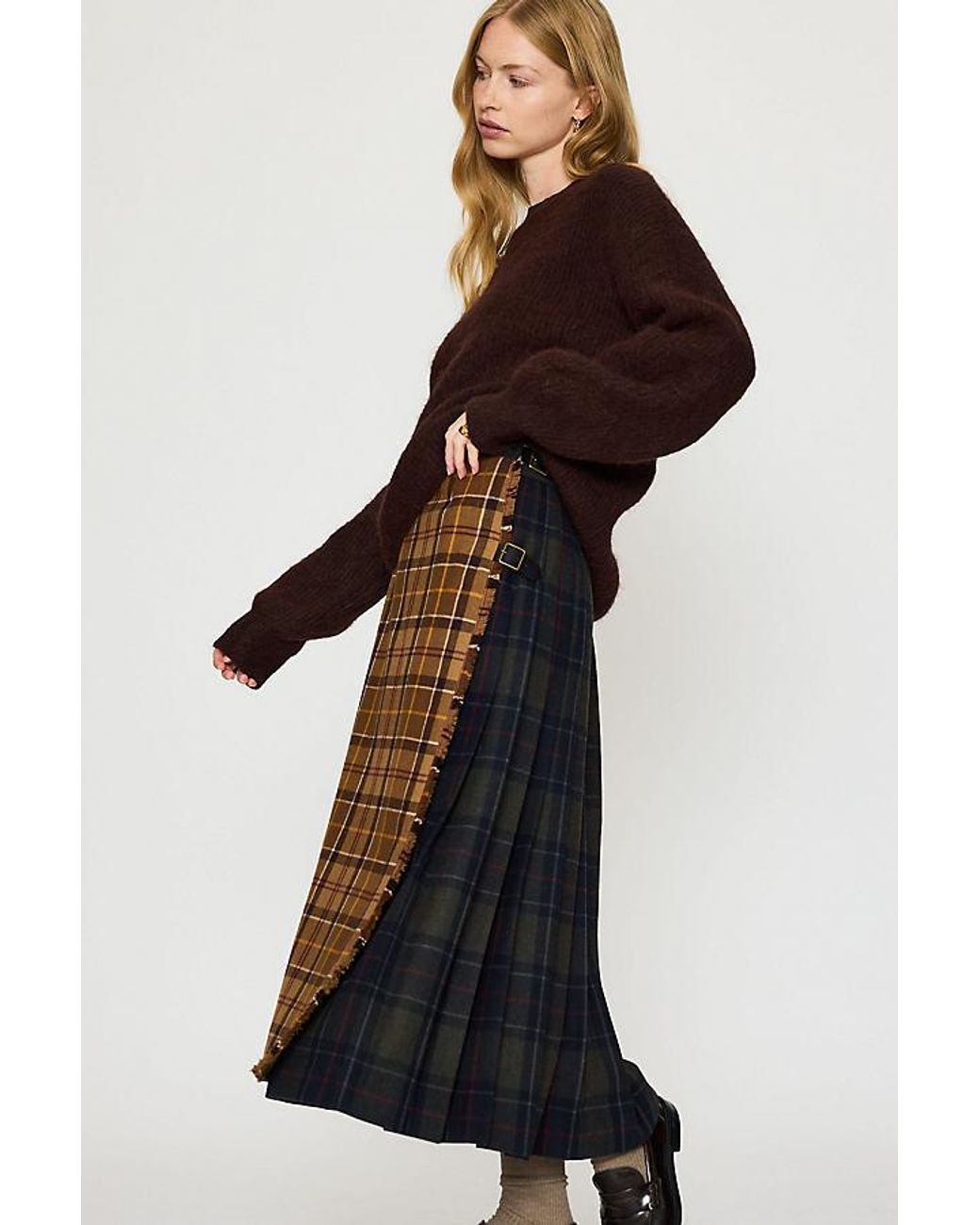 Barbour Gray Hazelwood Tartan Midi Skirt
