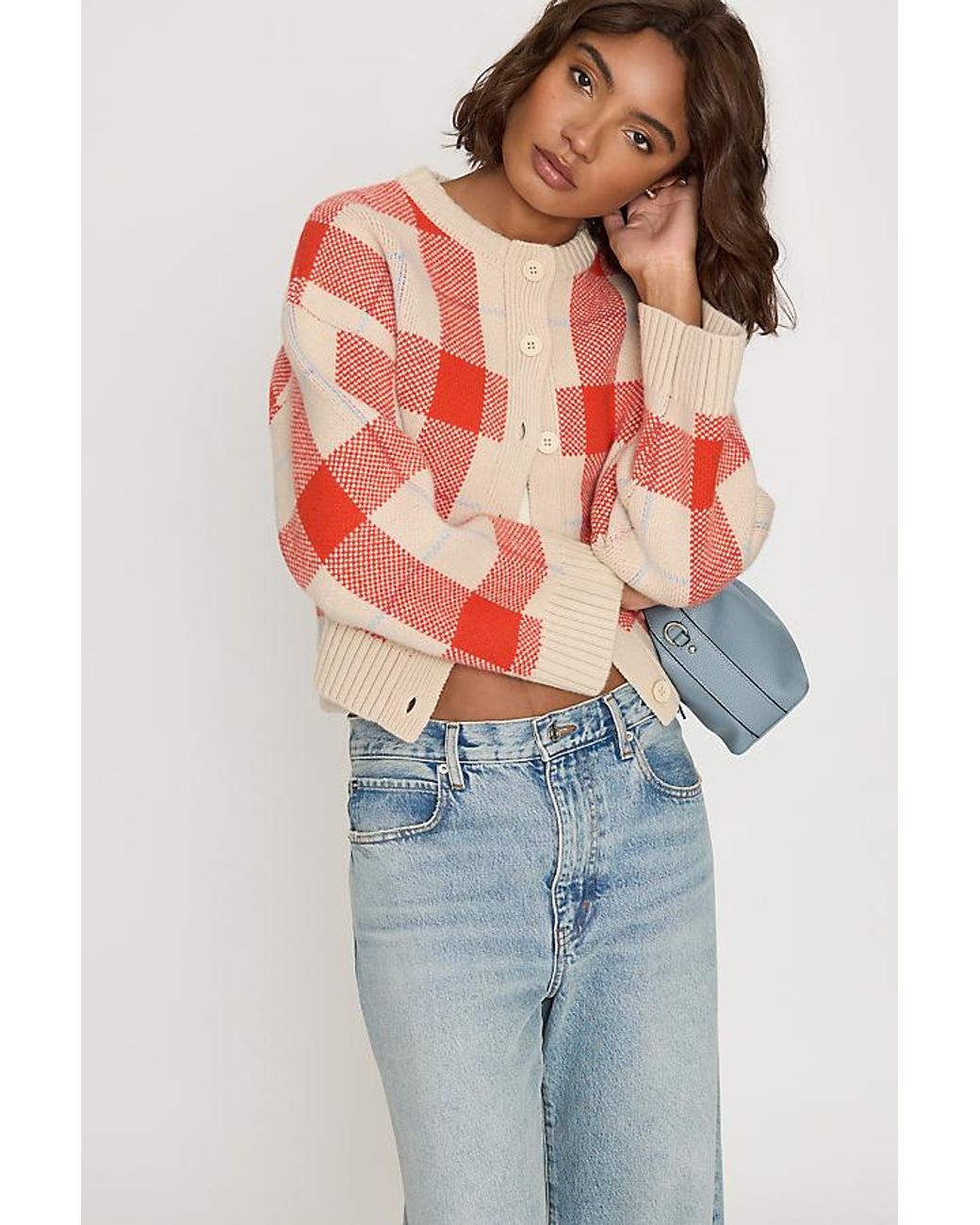 The Tiny Big Sister Red 100% Wool Check Cardigan