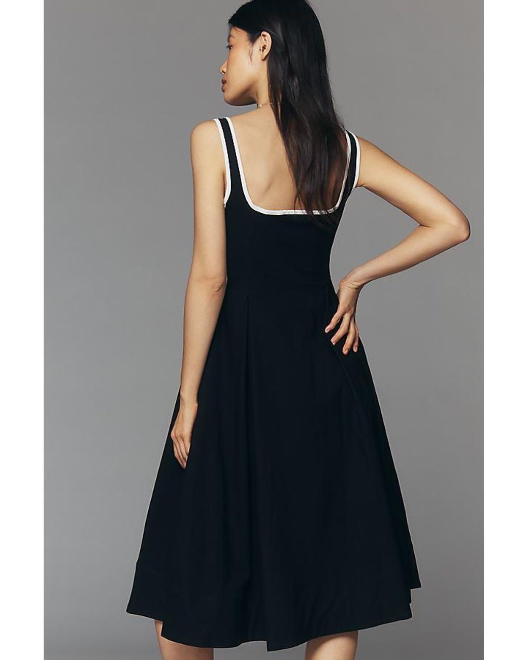 Maeve Blue Sleeveless Notched Square-Neck Midi Dress