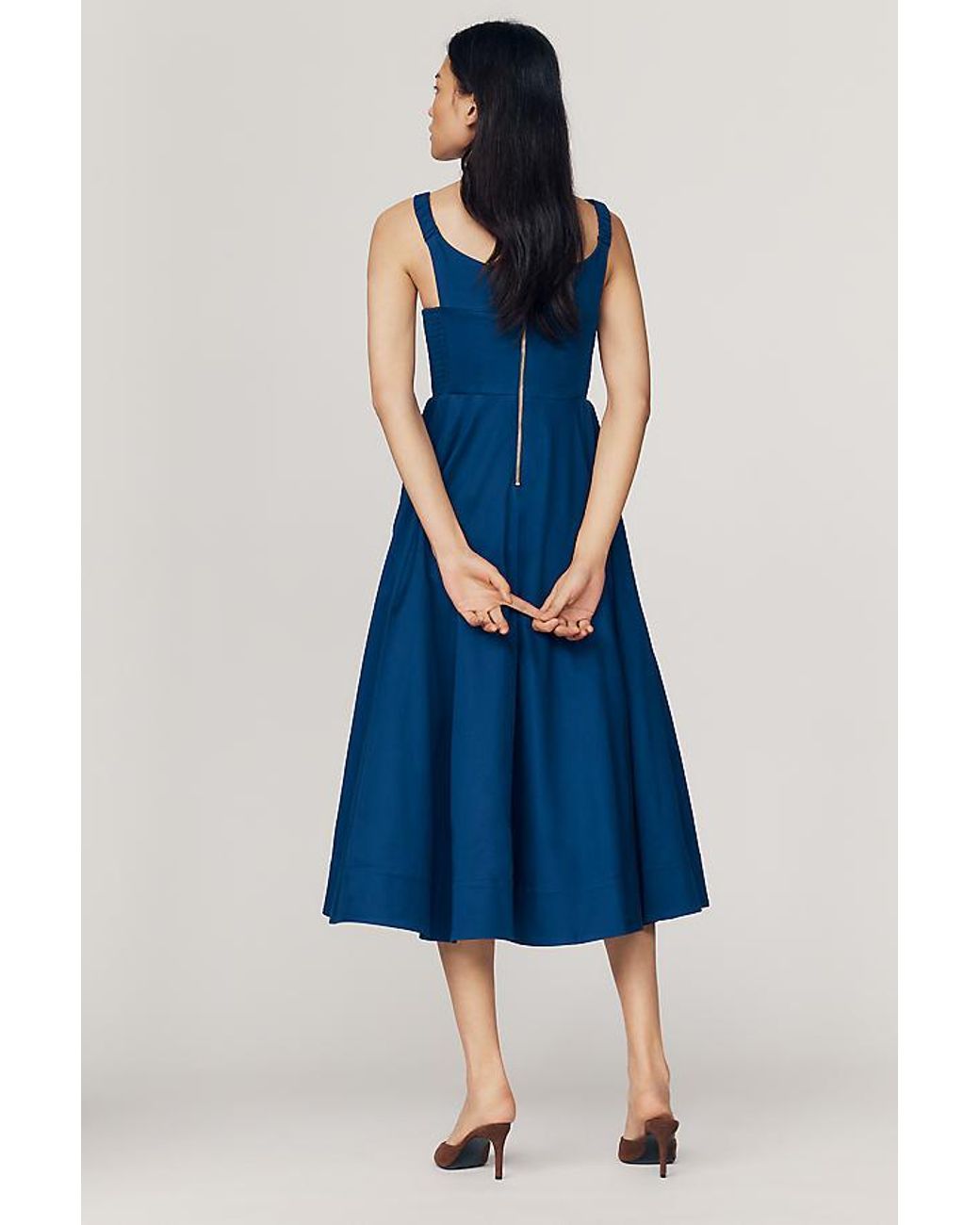 Maeve Blue Sateen Midi Dress