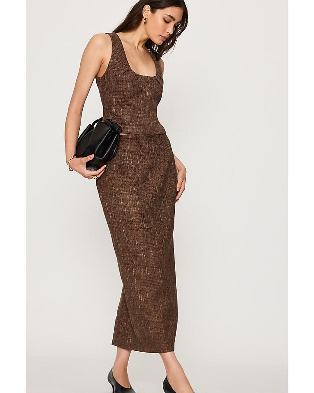 Odd Muse Brown Tweed Midi Pencil Skirt