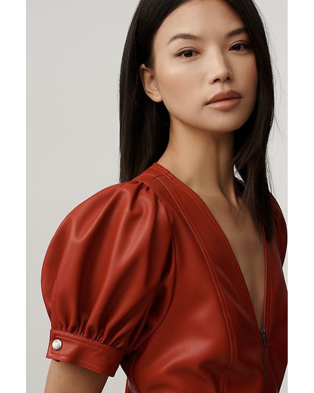 pilcro faux leather short-sleeve zip-front mini dress Black Faux Leather Short Sleeve Mini Shift Dress main image 1