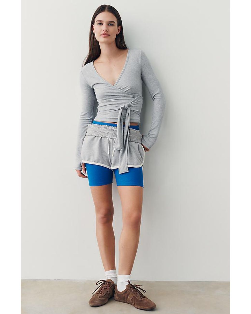 Daily Practice Blue Surplice Wrap-Front Top