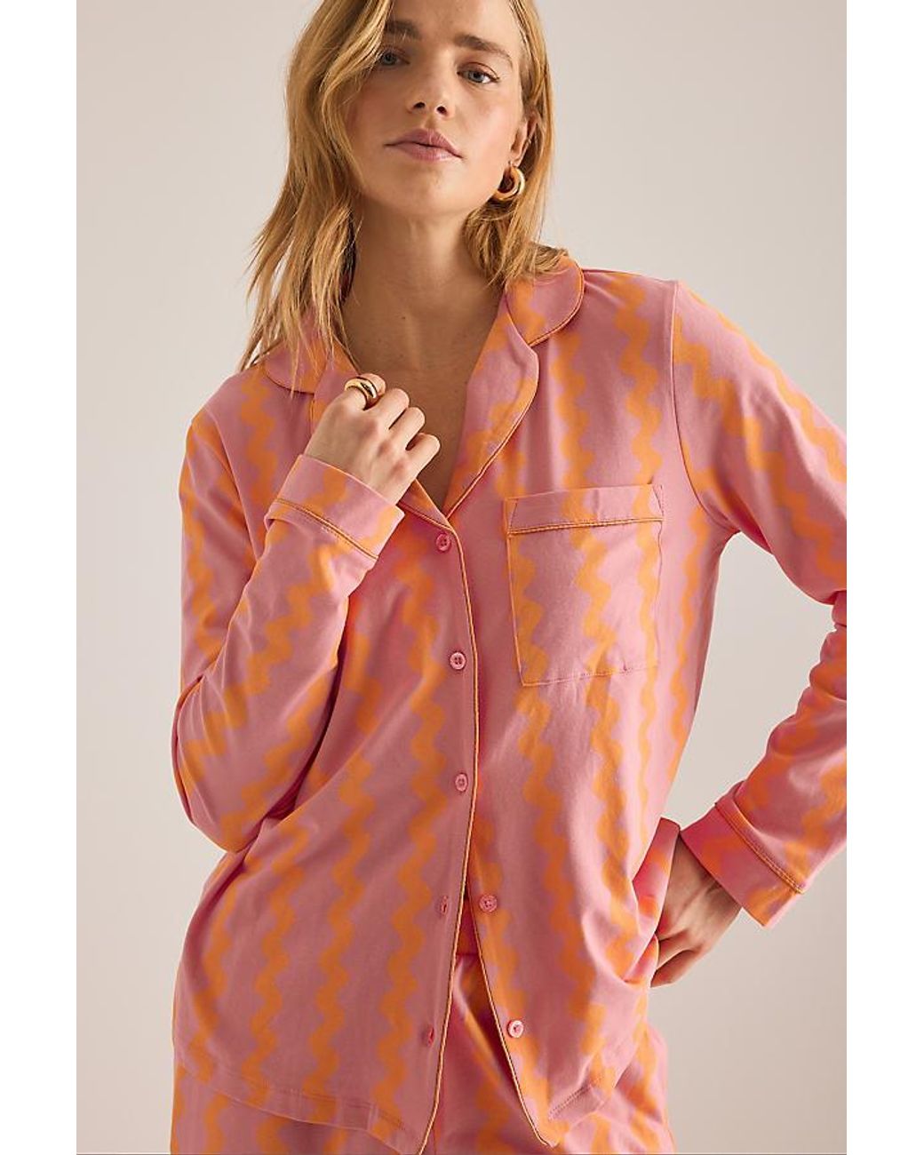 Chelsea Peers Red Zig-Zag Print Long Pyjama Set