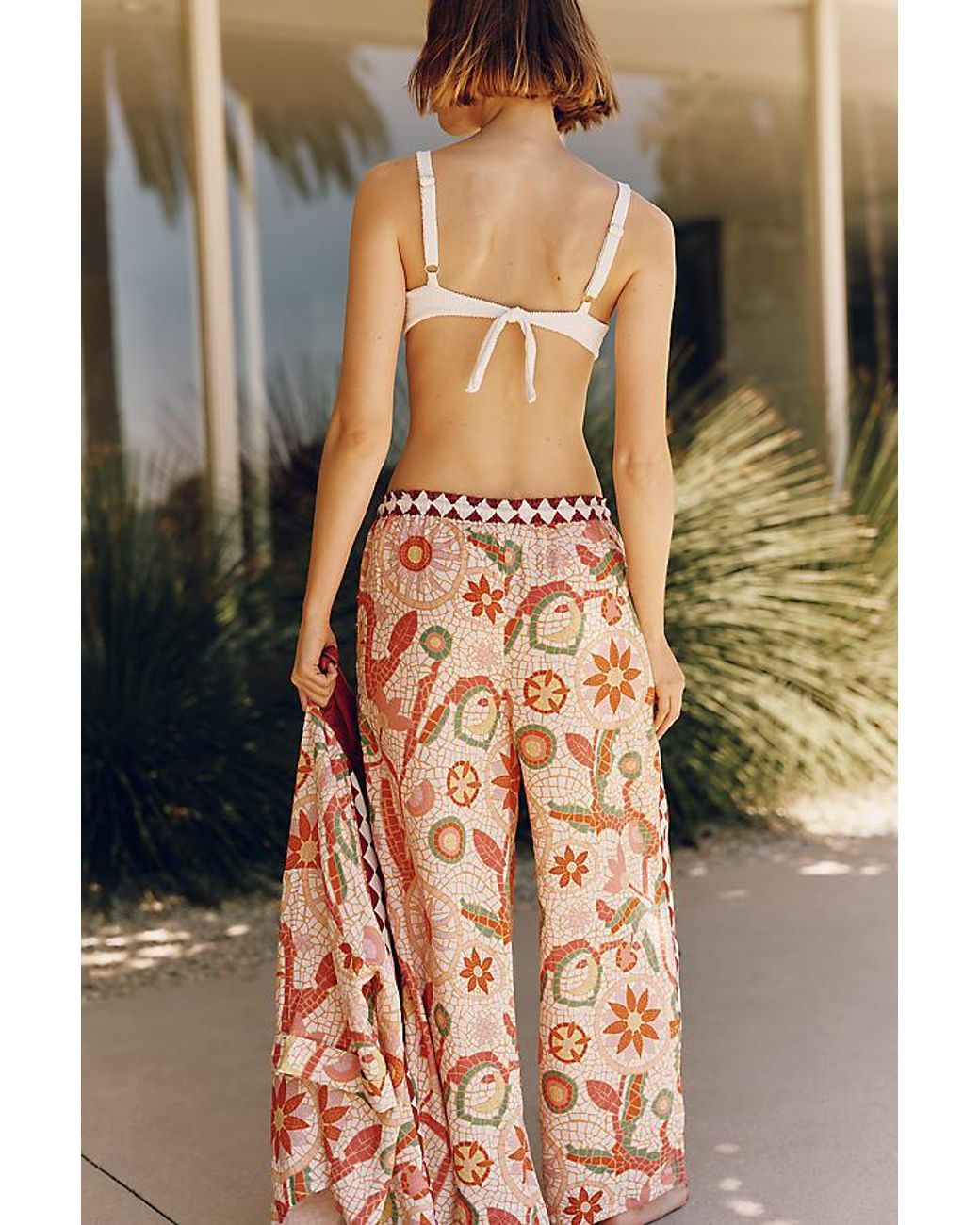 Celandine Orange Linen-Blend Wide-Leg Trousers