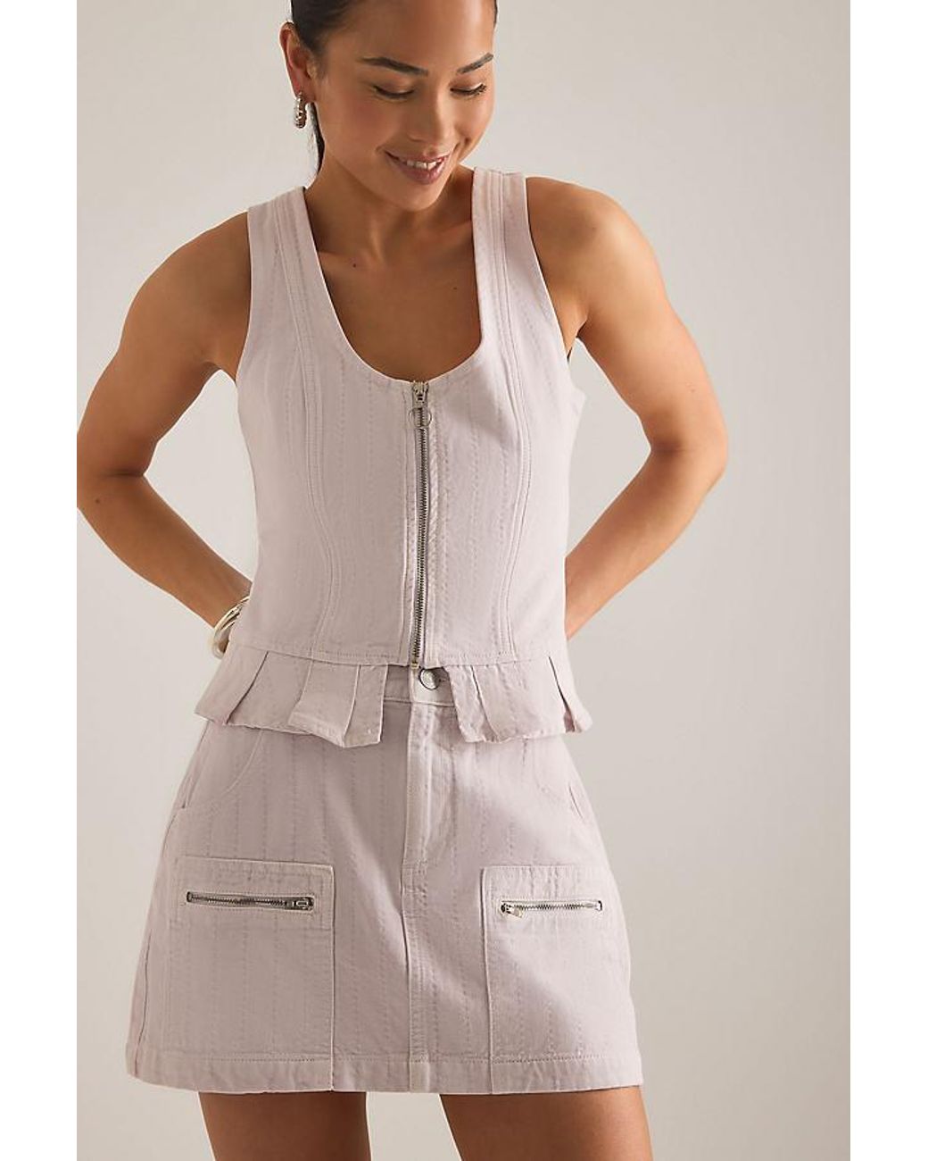 seventy + mochi Pink Naya Zip-Pocket Denim Mini Skirt