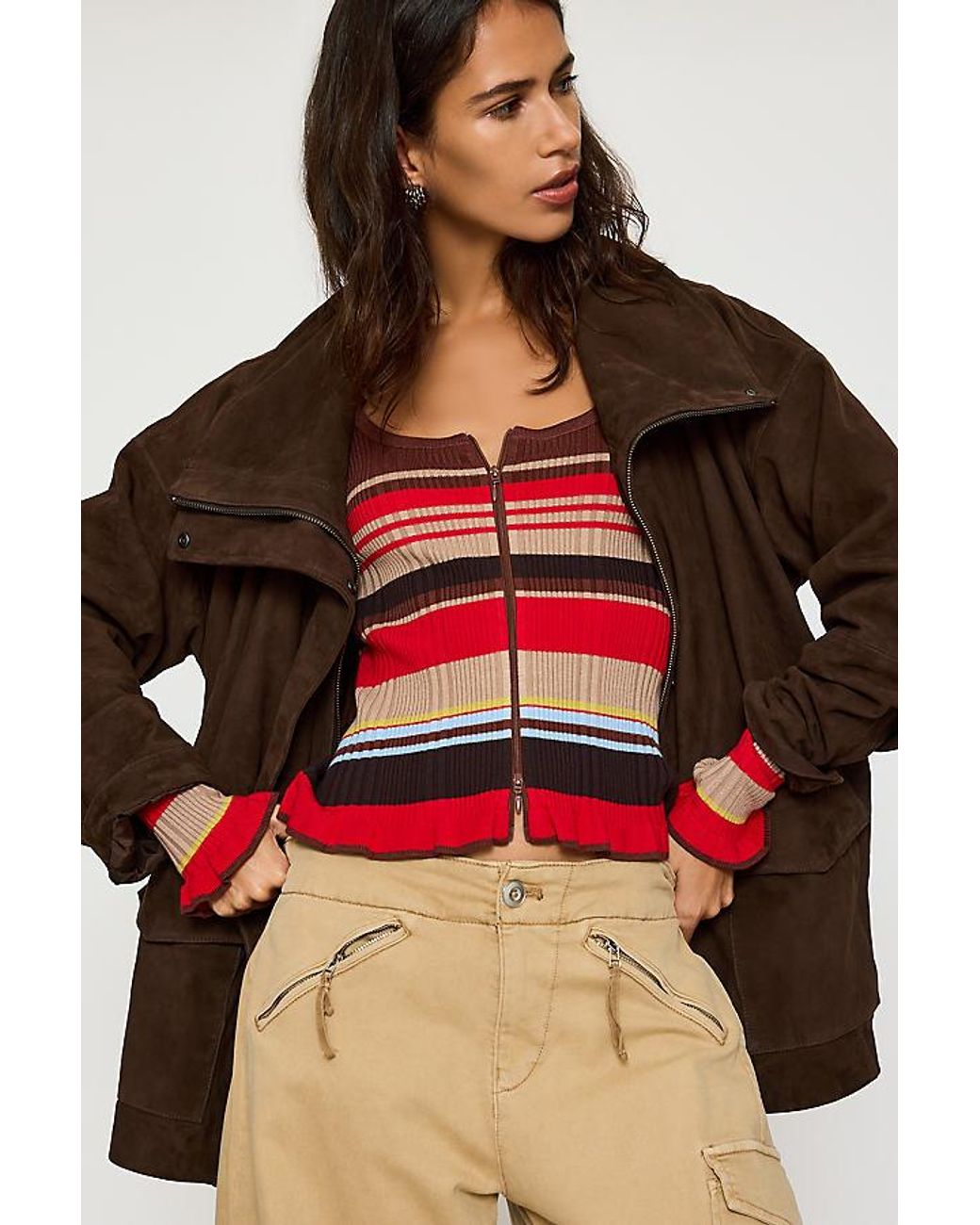 By Anthropologie Brown Suede Funnel-Neck Jacket