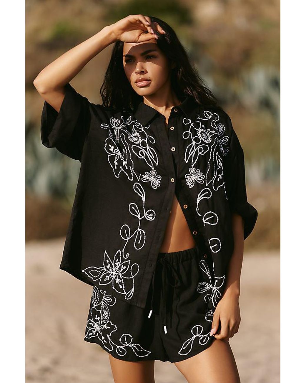 Celandine Black Embroidered Buttondown Shirt
