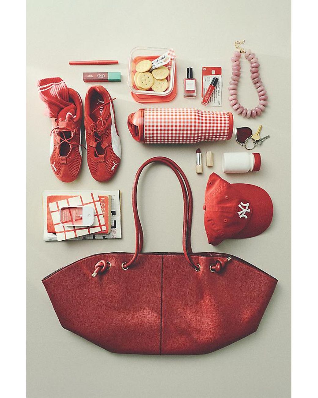 Maeve Red Pebbled Faux-Leather Tote Bag