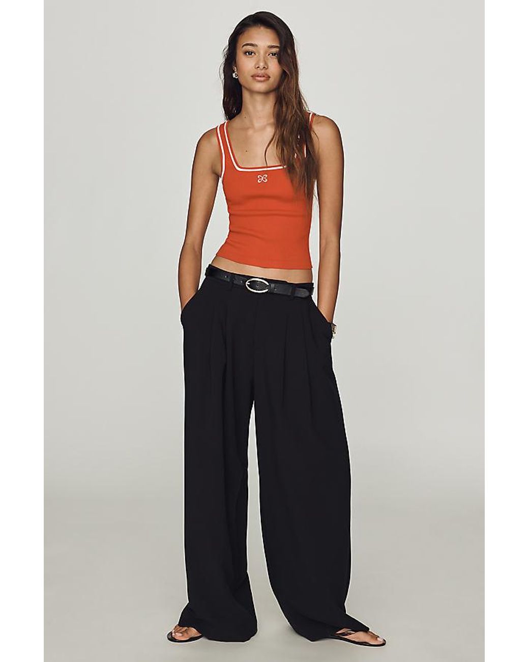 Maeve Blue Square-Neck Logo Knit Tank Top