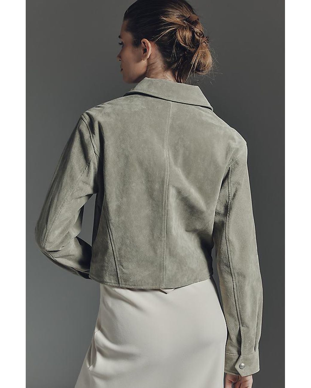 Blank NYC Gray Cropped Suede Moto Jacket