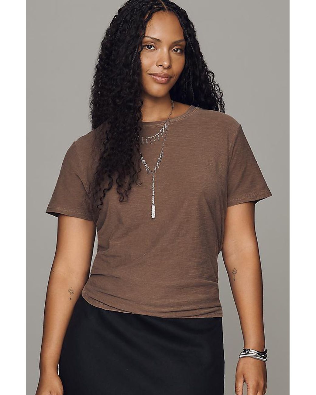 Pilcro Black The Bennie Slim Crew Neck Cotton-Slub T-Shirt By