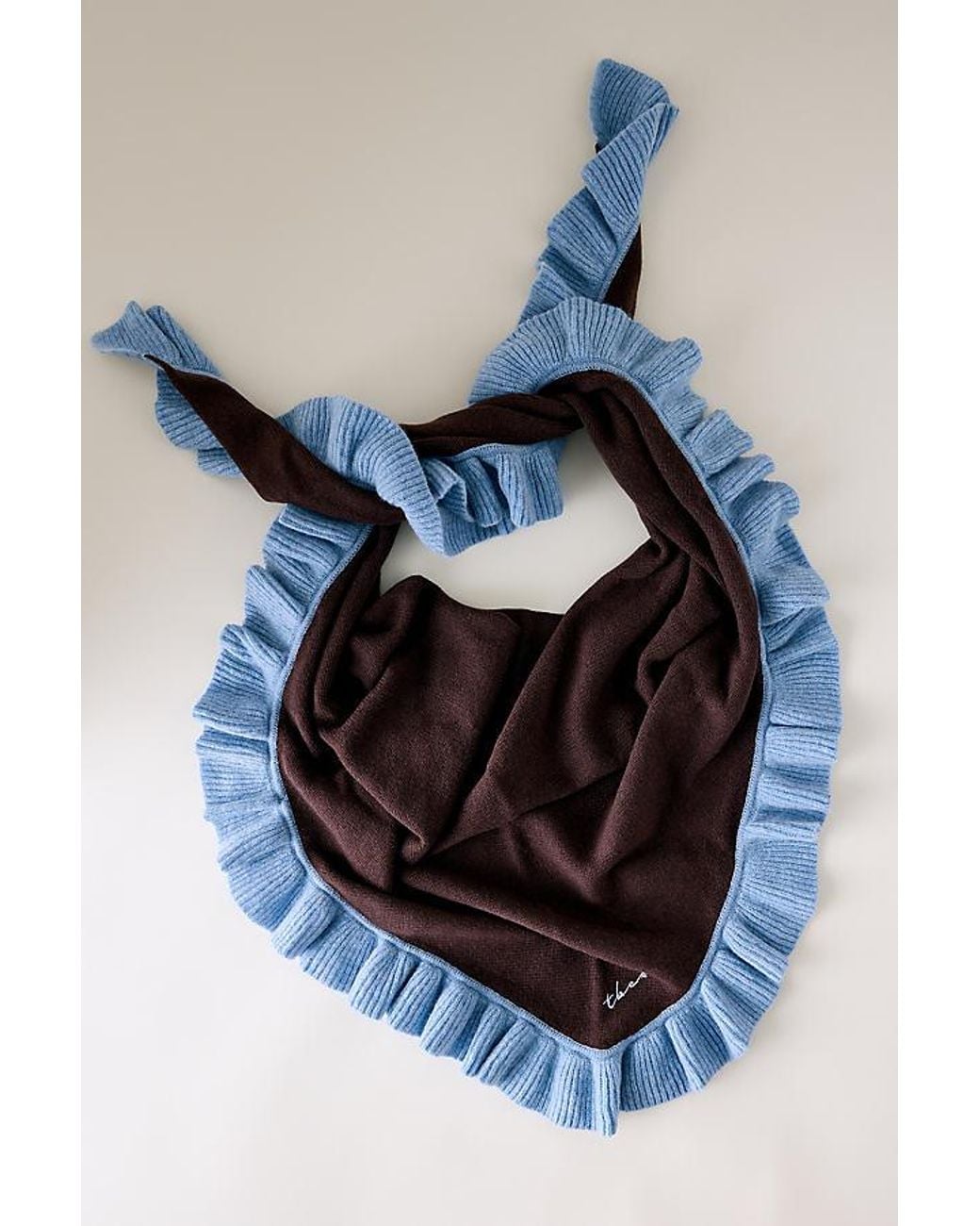 TBCo Blue 100% Wool Frill Triangle Scarf