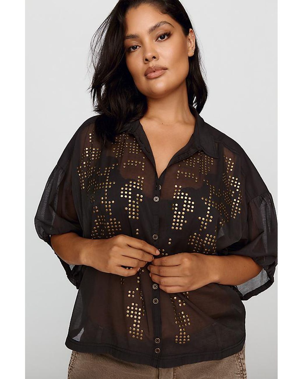 Pilcro Black Quincy Studded Blouse