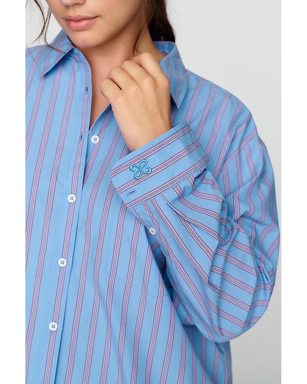 Maeve Blue The Shrunken Bennet 100% Cotton Buttondown Shirt By