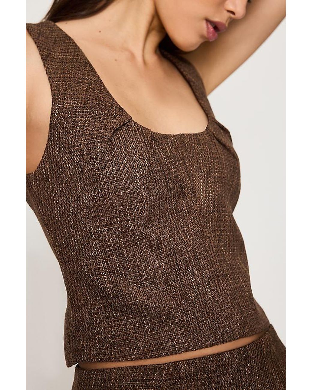 Odd Muse Brown Tweed Sleeveless Top