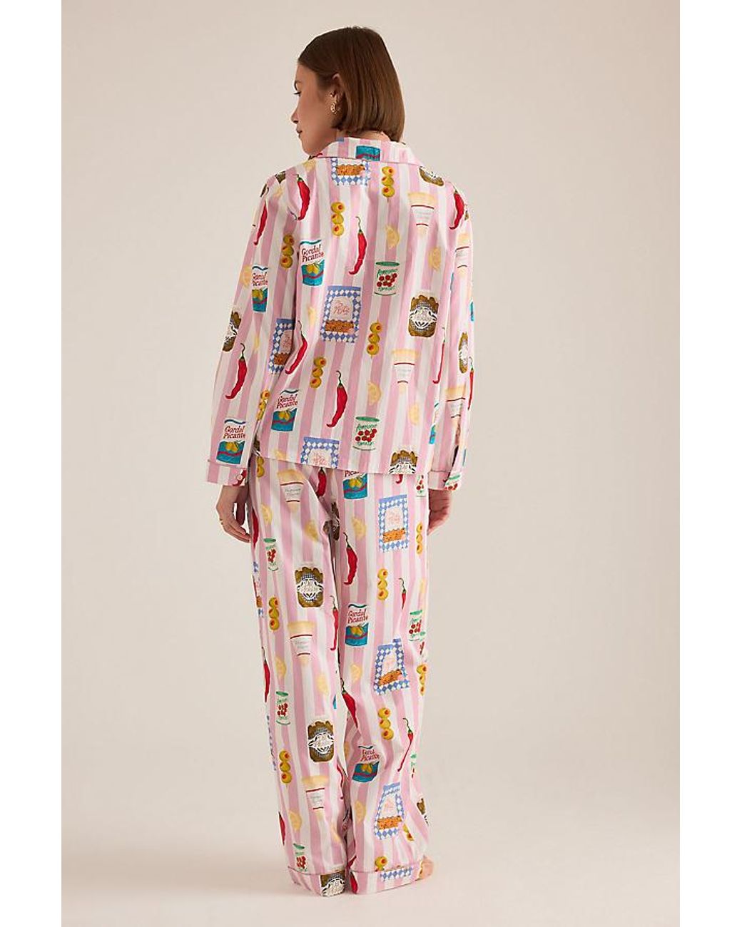 Chelsea Peers Pink Organic Cotton Deli Stripe Print Long Pyjama Set