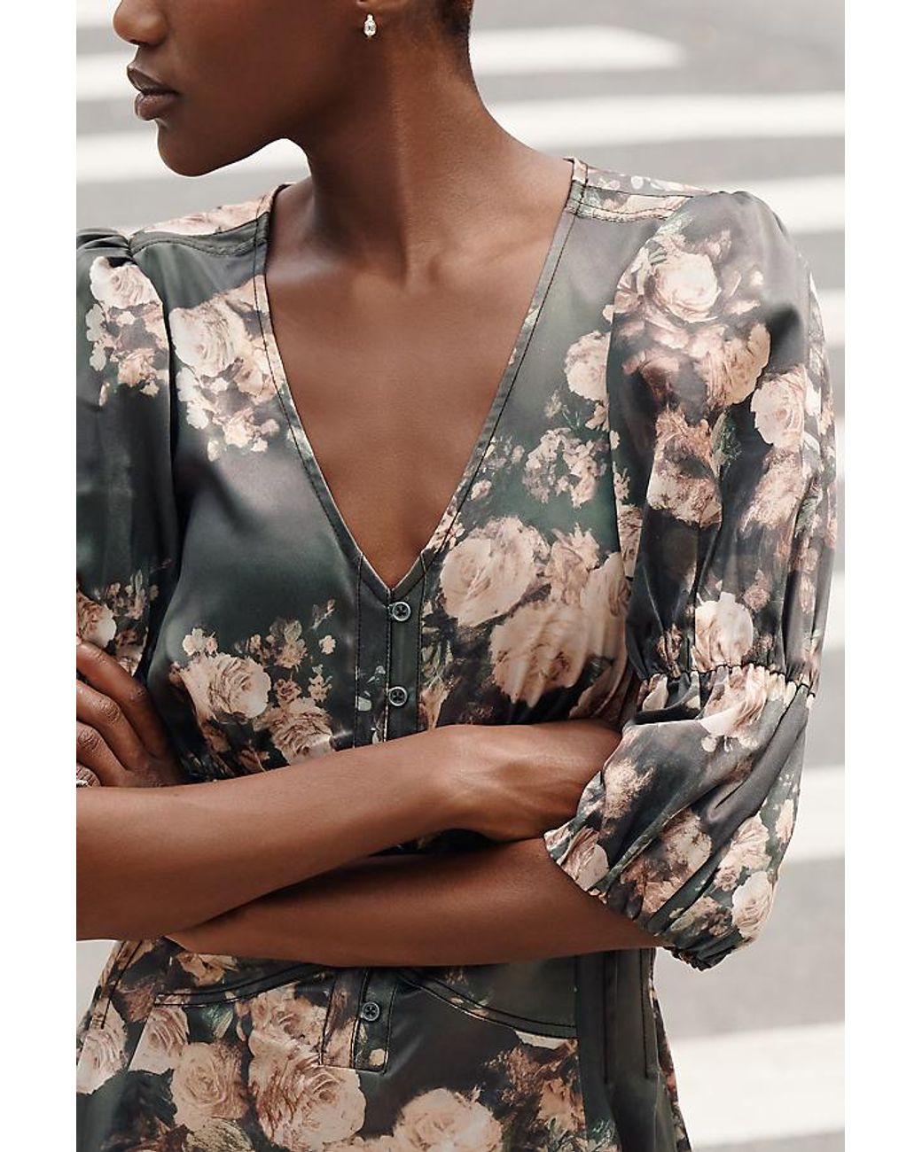 Pilcro Multicolor Puff-Sleeve Mini Slip Dress