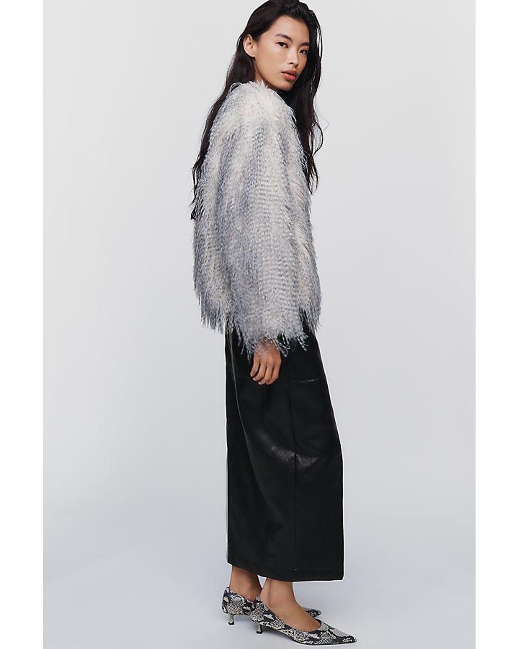 By Anthropologie Gray Shaggy Faux-Fur Jacket
