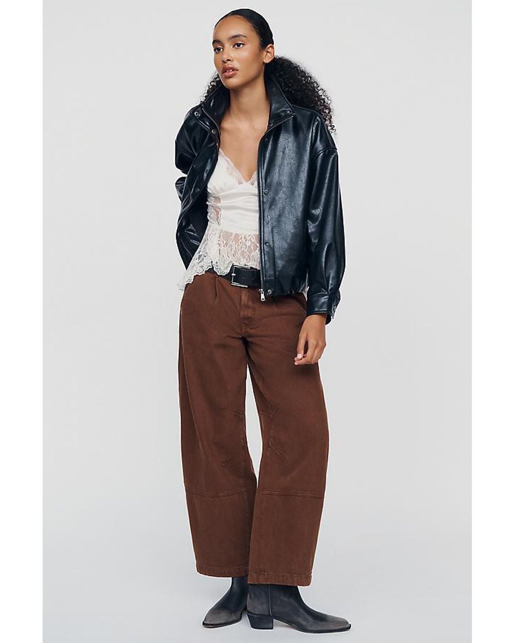 Pilcro Blue Elmira Mid-Rise Pleated Bow Barrel Jeans