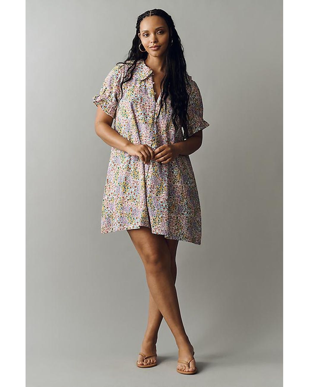 Pilcro Blue The Keira Collared Button-Front Mini Dress By