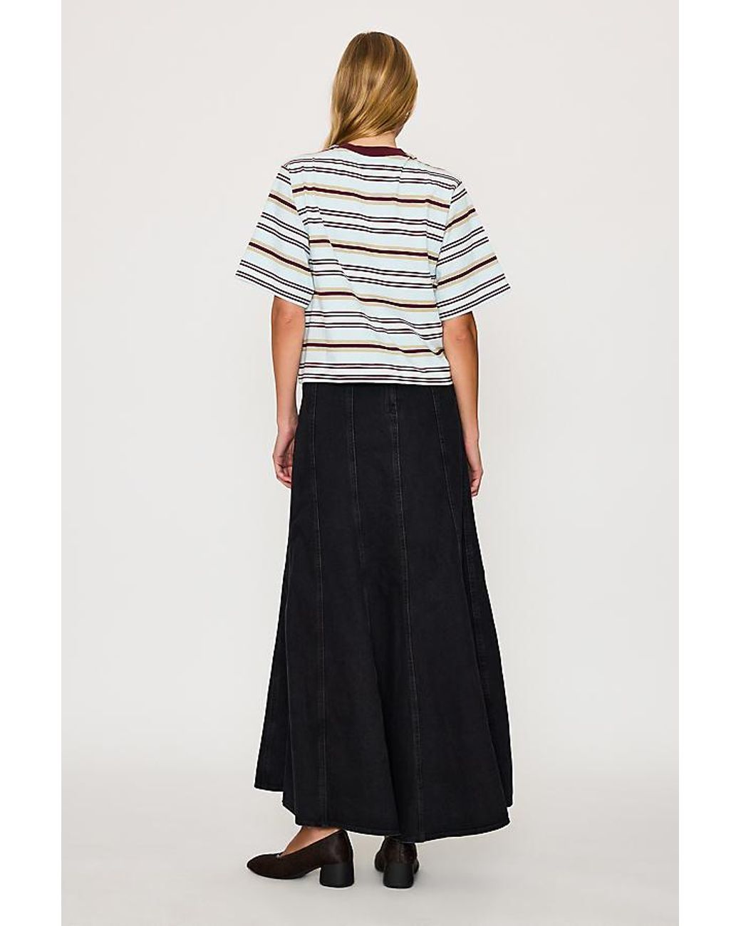 By Anthropologie Gray Boxy Stripe T-Shirt
