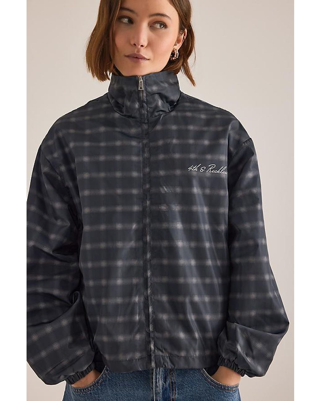 4th & Reckless Gray Grace Funnel-Neck Windbreaker Jacket