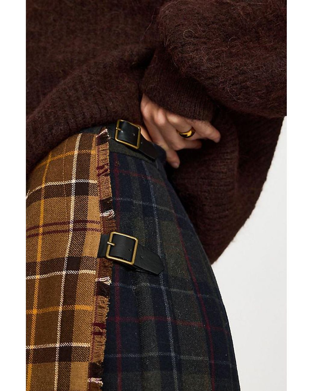 Barbour Gray Hazelwood Tartan Midi Skirt