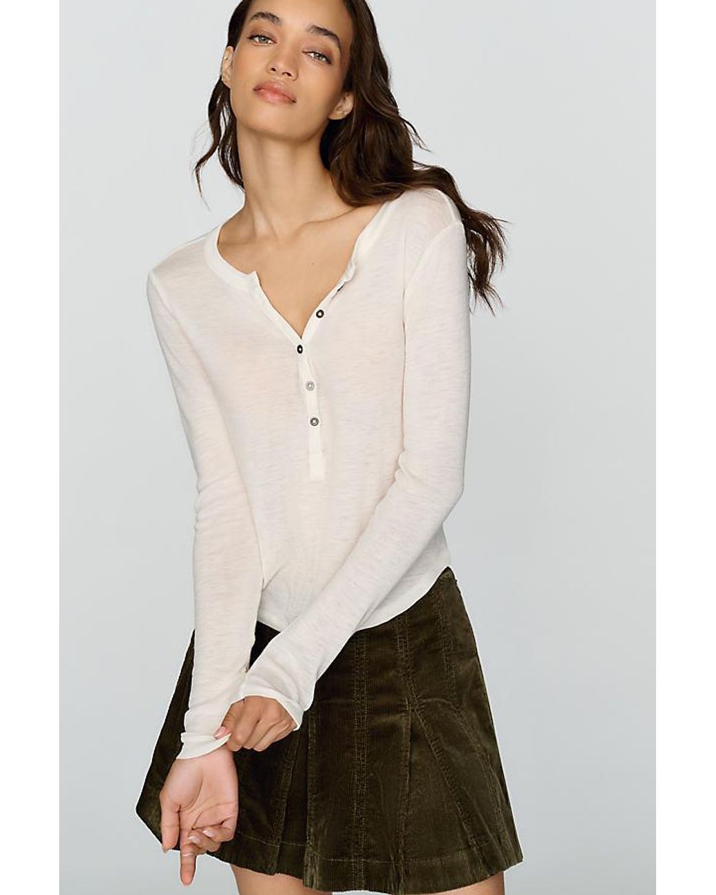 Pilcro White Andie 100% Wool Tissue Weight Henley Top