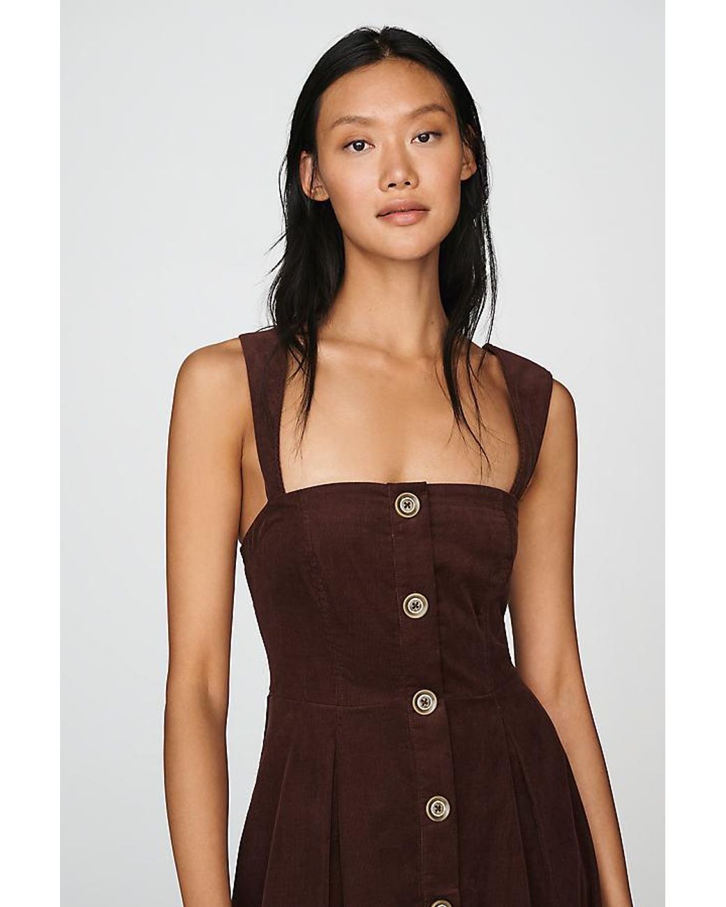 Maeve Brown 100% Cotton Corduroy Button-Front Midi Dress