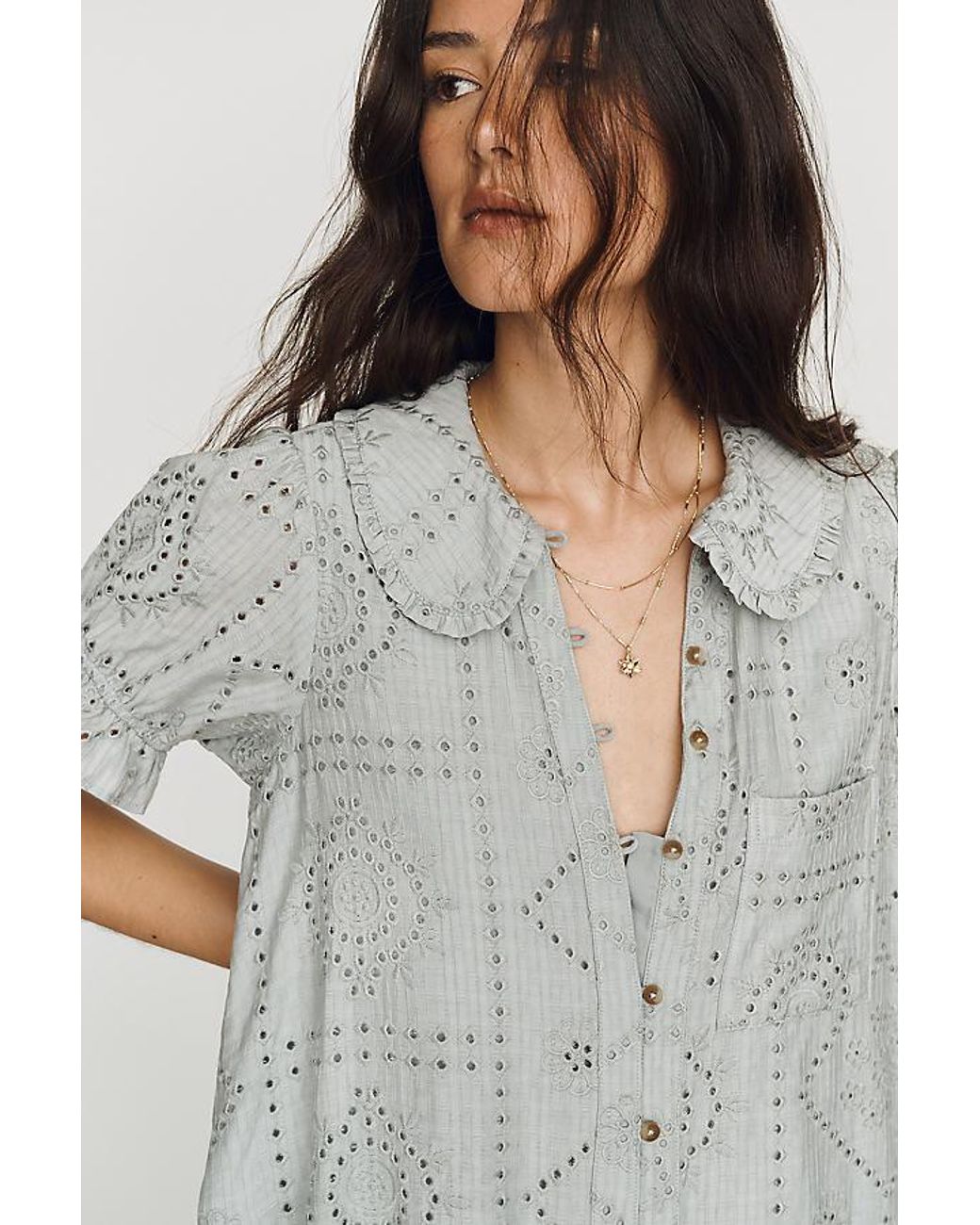 Pilcro Gray Keira Eyelet Mini Dress