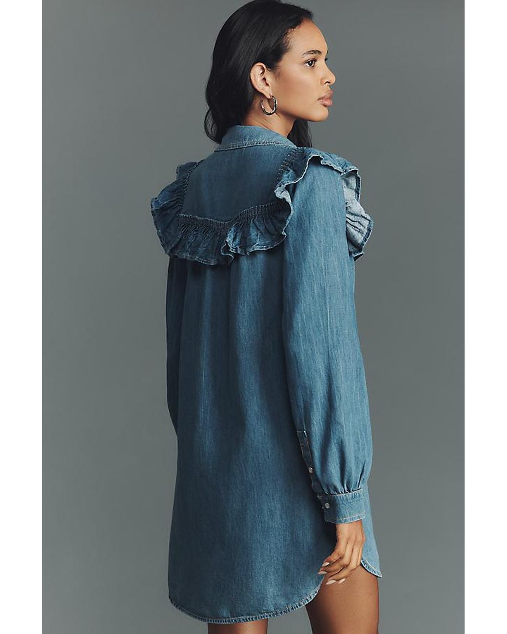 Pilcro Long-Sleeve Ruffled Denim Mini Shirt Dress in Blue | Lyst UK