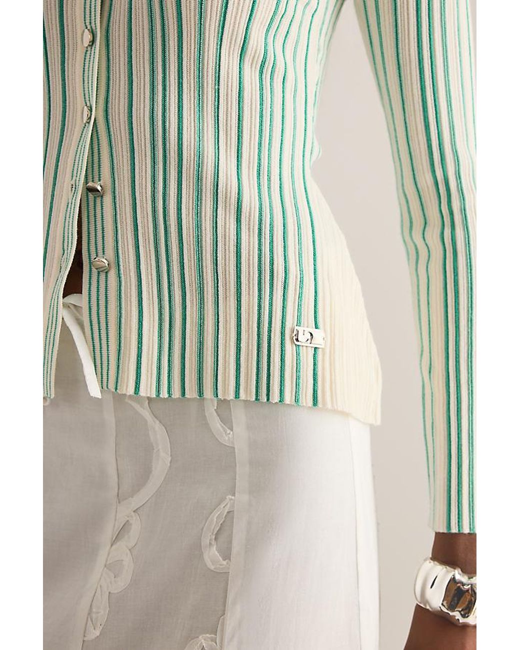 laagam Natural Giulia Stripe Collared Cardigan