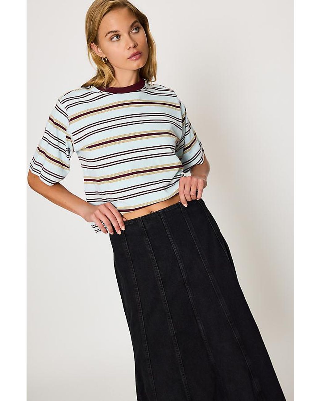 Levi's White Seamed Flare Denim Maxi Skirt
