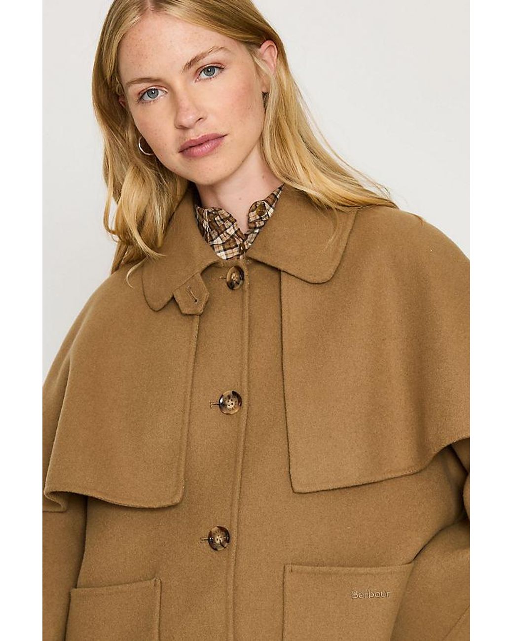 Barbour Brown Aggy Wool-Blend Cape Coat
