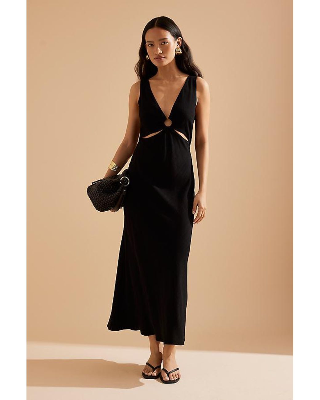 By Anthropologie Lola V-Neck Linen-Blend Midi Dress in Black | Lyst UK By Anthropologie Lola V-Neck Linen-Blend Midi Dress in Black | Lyst UK