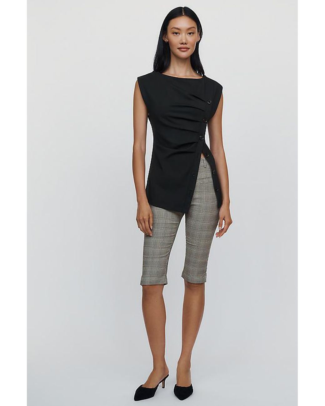 Maeve Black Asymmetrical Buttondown Top