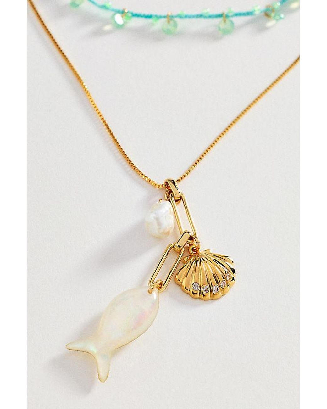 By Anthropologie Blue Threaded Layered Necklaces, Set Of 2