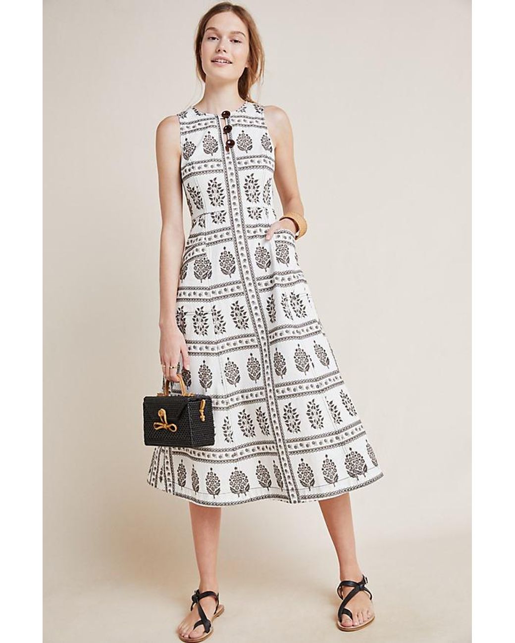 Anthropologie Woodblock Midi Dress in Natural Lyst UK