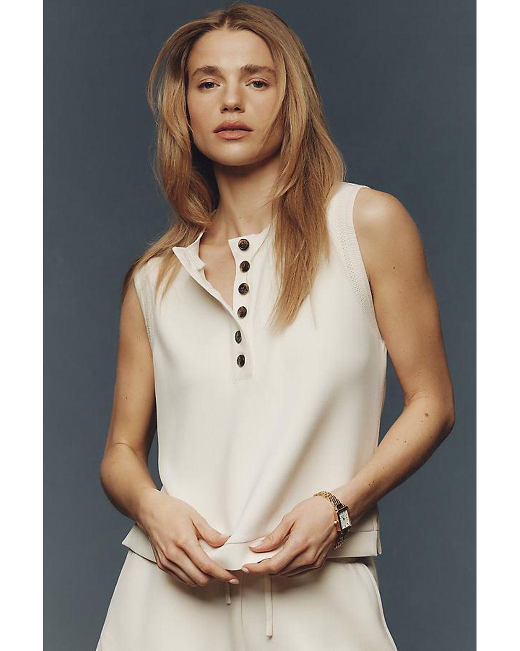 Varley White Marla Buttoned Tank Top