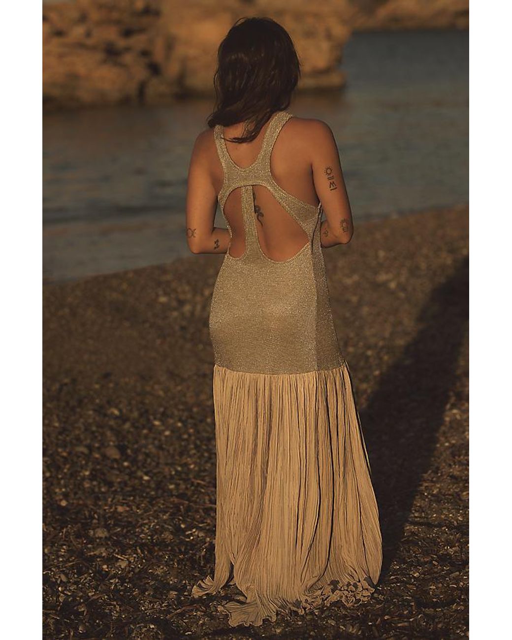 Celandine Metallic-Knit Drop-Waist Maxi Dress in Brown | Lyst UK