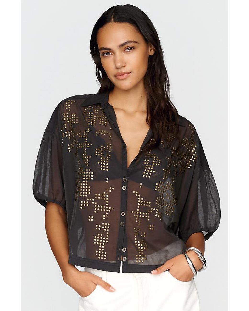 Pilcro Black Quincy Studded Blouse