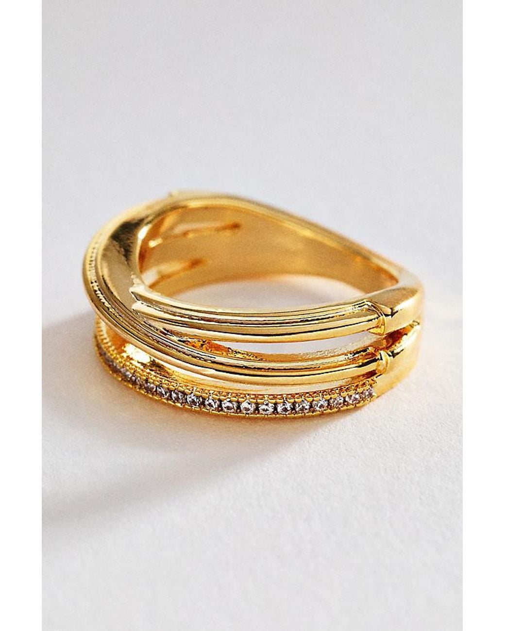 Anthropologie Metallic Stacked Crystal Ring