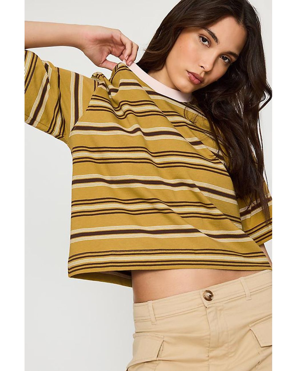 By Anthropologie Natural Boxy Stripe T-Shirt