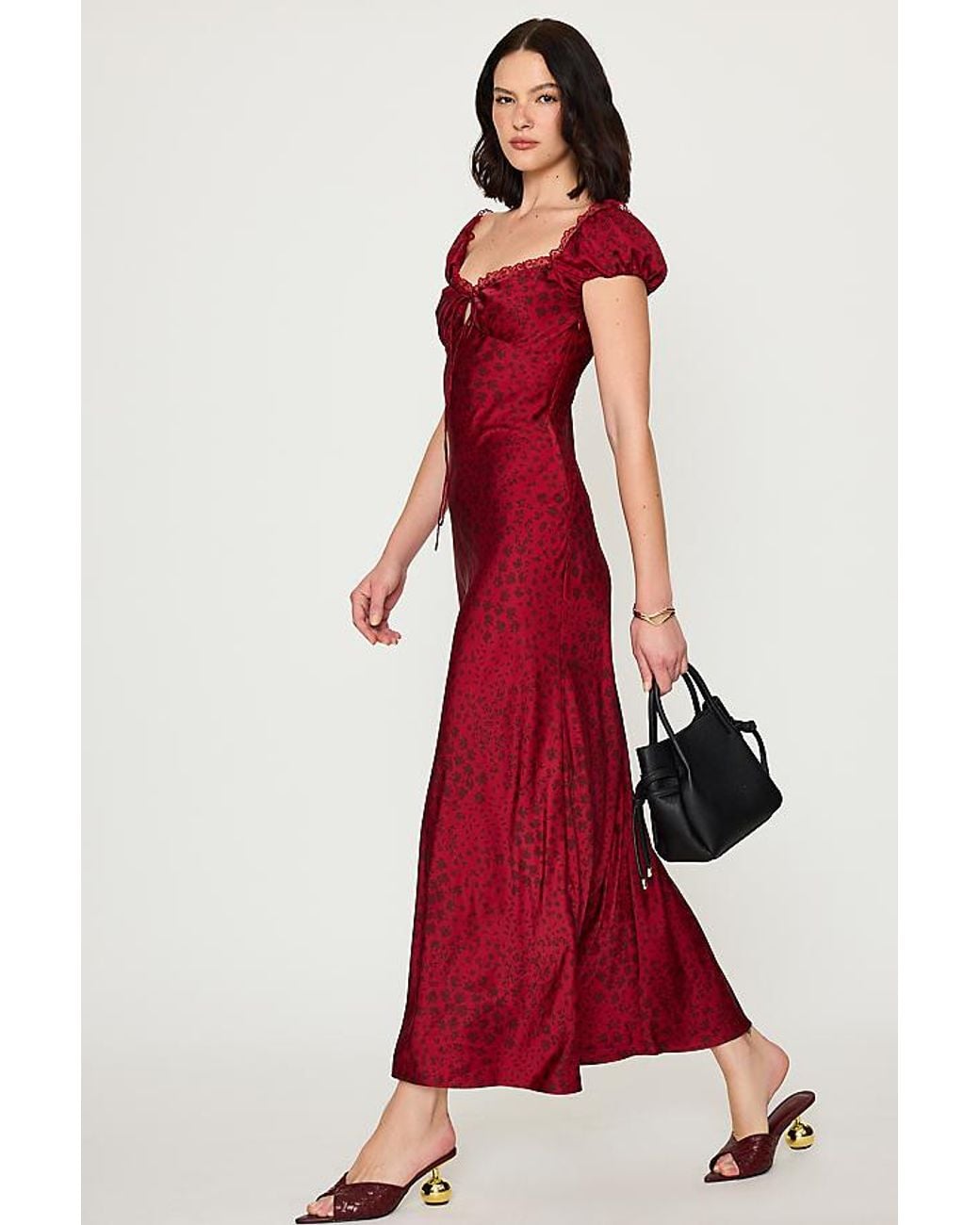 Bardot Red Stasia Floral Satin Maxi Slip Dress