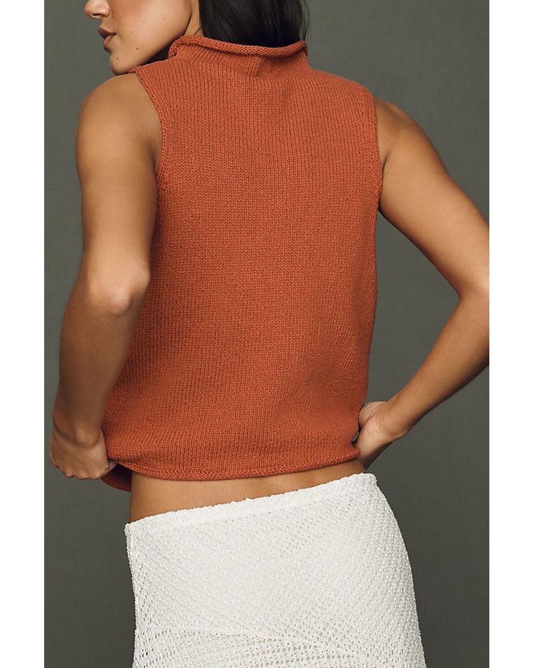 Pilcro Red 100% Cotton Roll-Neck Knit Tank Top