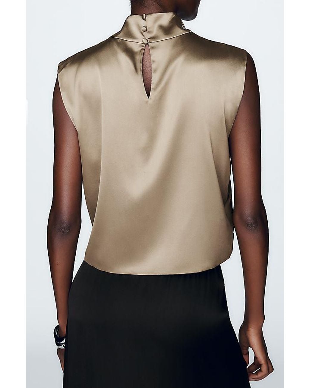 By Anthropologie Green Stretch Silk Cowl-Neck Top