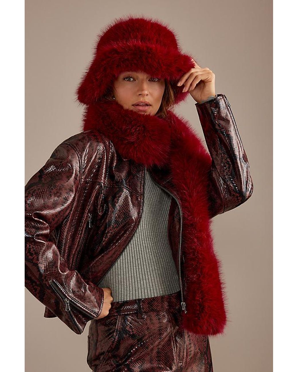 By Anthropologie Faux Fur Bucket Hat in Red | Lyst UK display picture 2