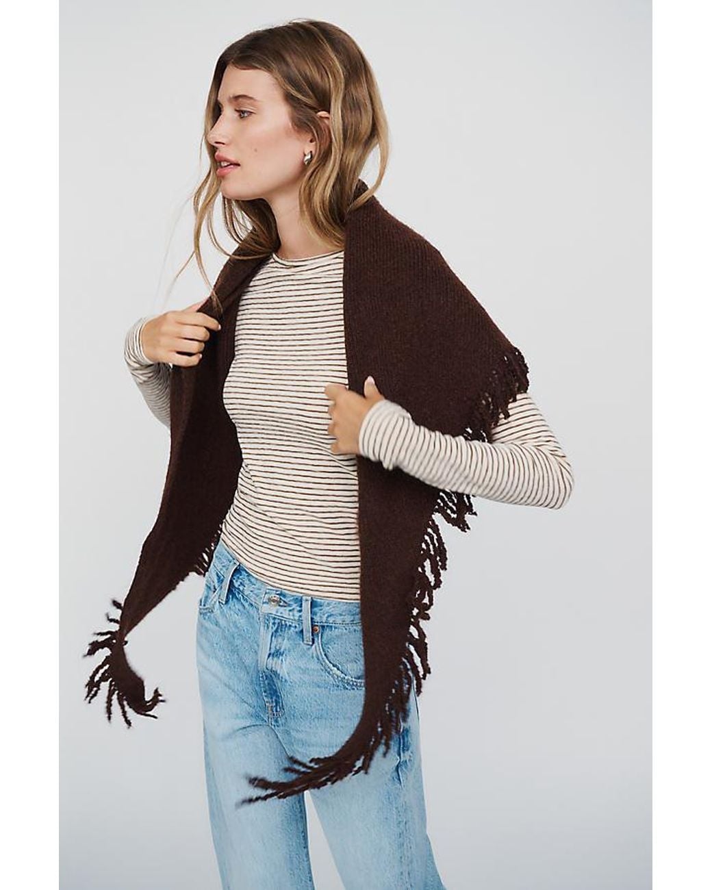 By Anthropologie Brown The Shay Triangle Fringe Scarf Wrap