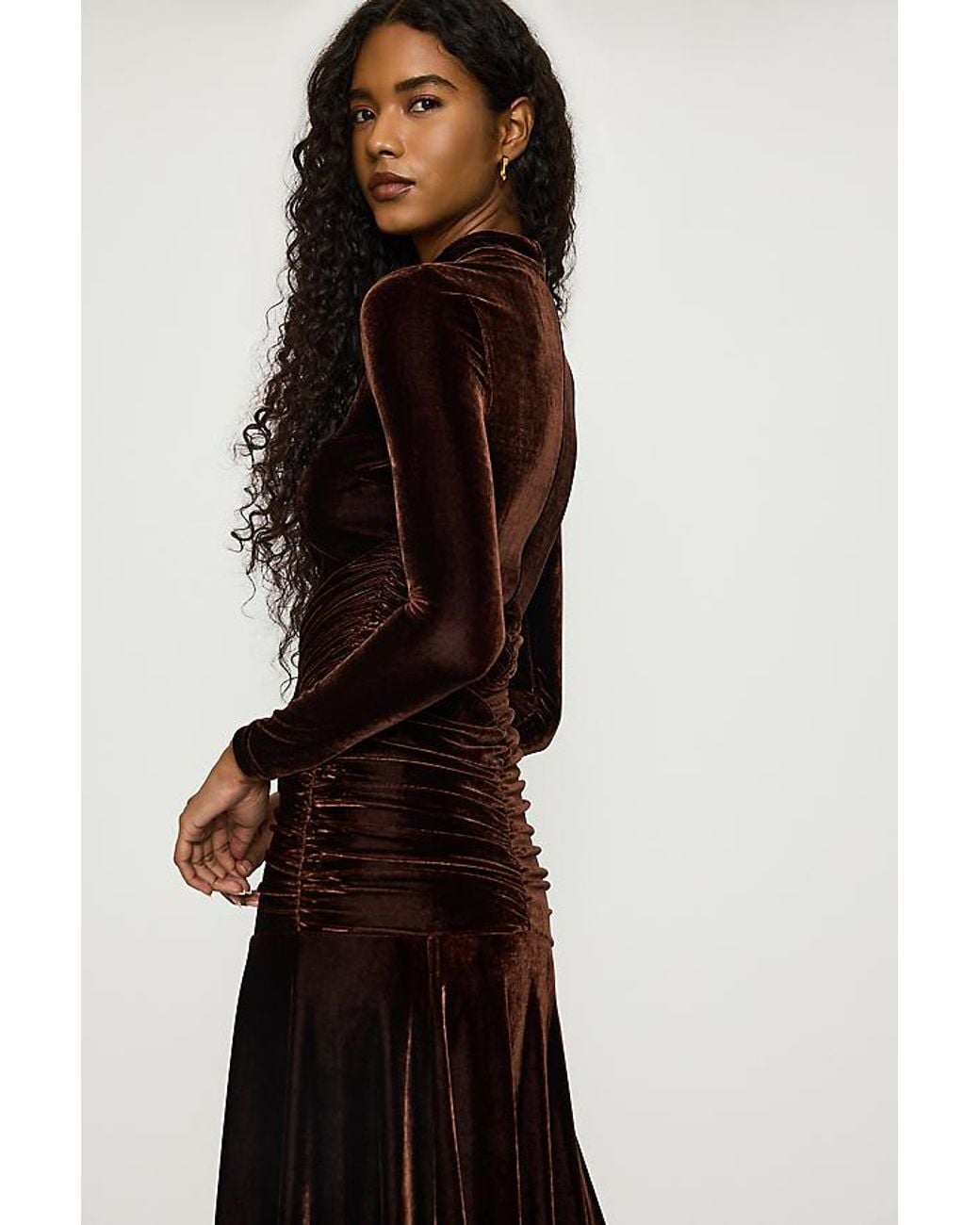 Bardot Brown Korina Velour Long-Sleeve Maxi Dress